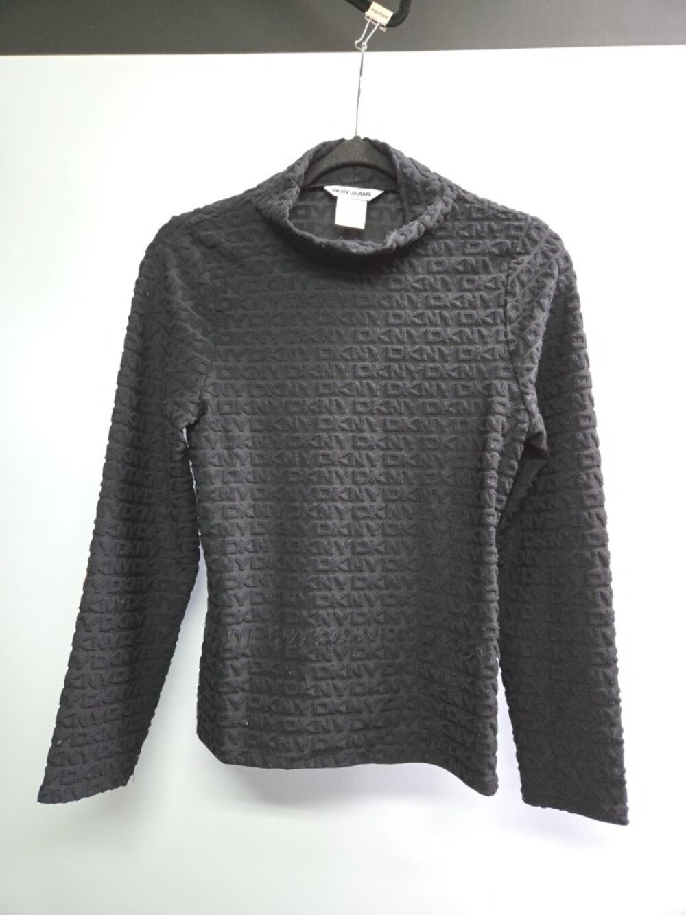 DKNY Mock Turtle Sretchy Sweater Black Logo Monogram New No Tags Small